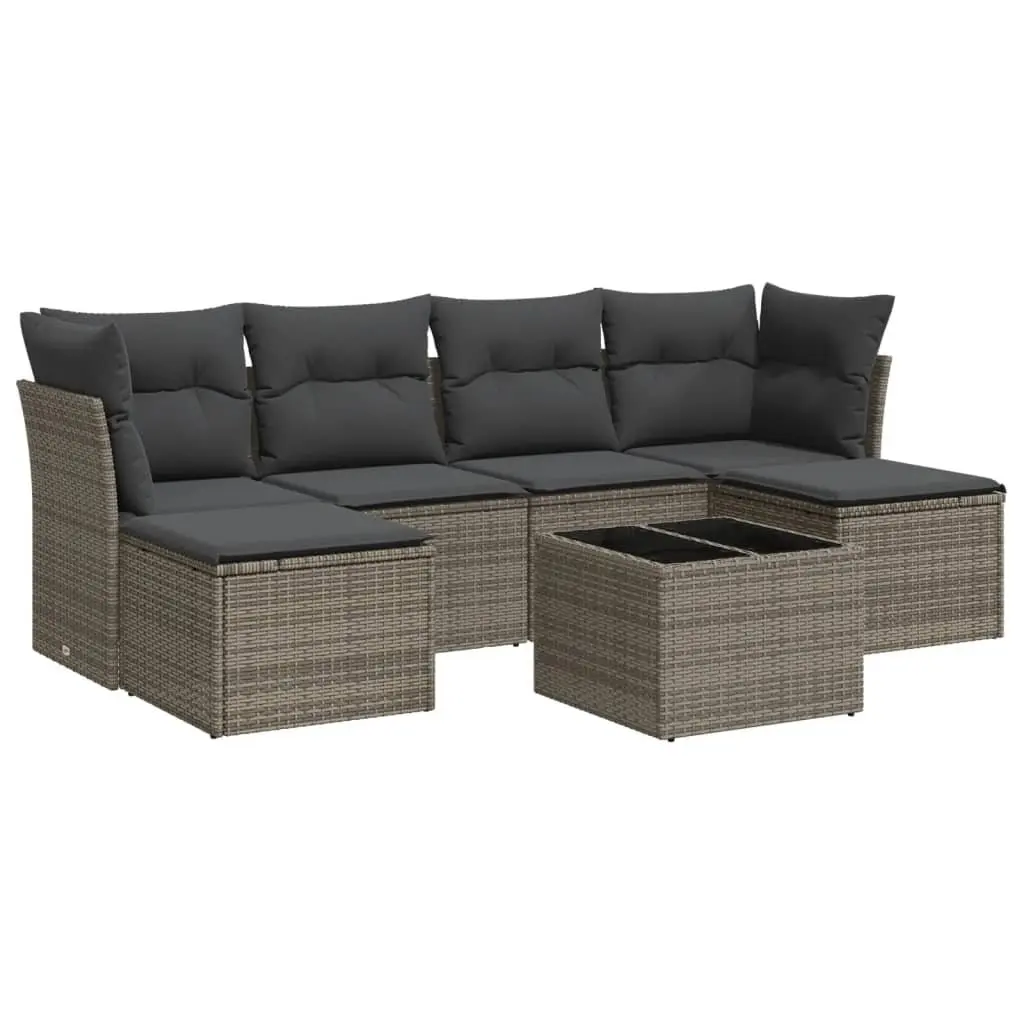 7 Piece Garden Sofa Set Grey PE Rattan Outdoor Furniture with Cushions