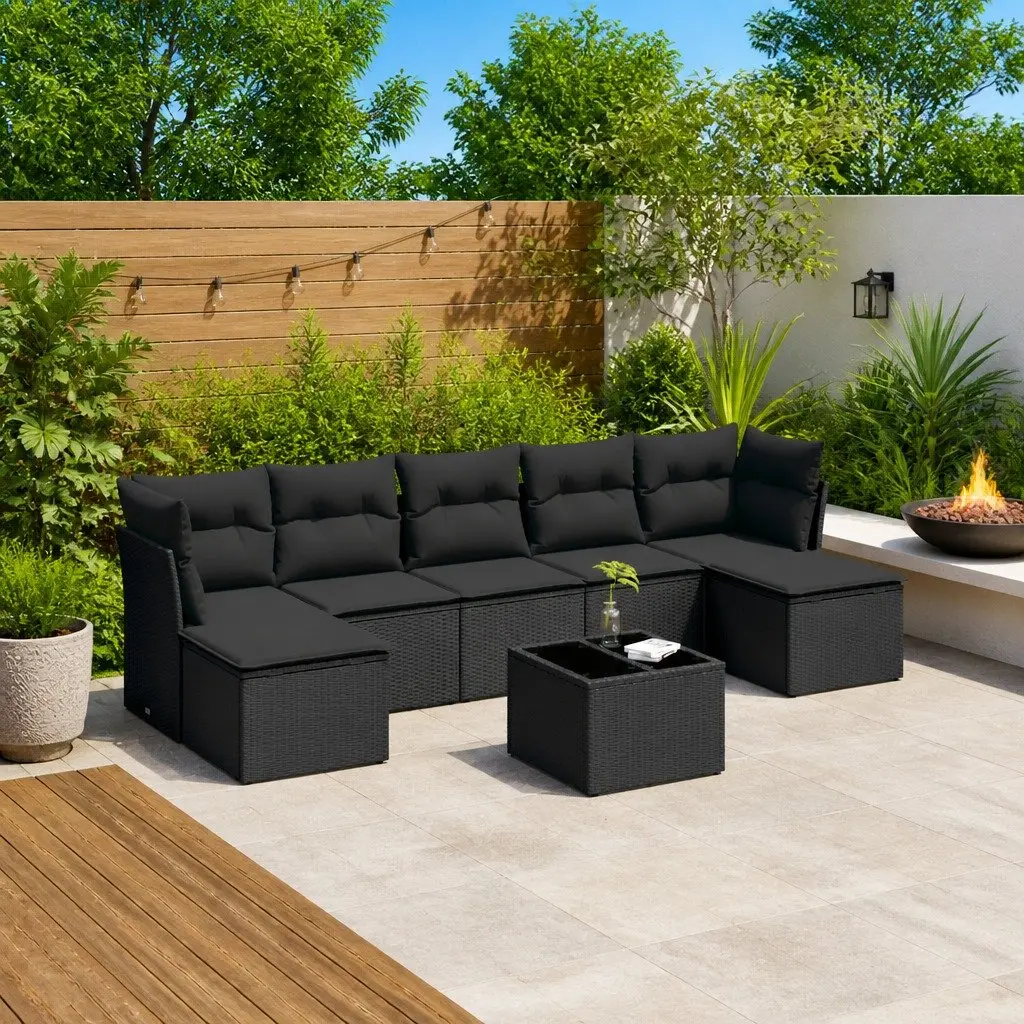 Garden Sofa Set Modular PE Rattan 8 Piece Outdoor Furniture Black