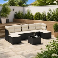 8 Piece Outdoor Garden Sofa Set with Storage Cushions Black Poly Rattan Patio