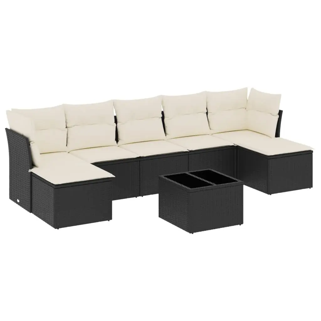 8 Piece Outdoor Garden Sofa Set with Storage Cushions Black Poly Rattan Patio