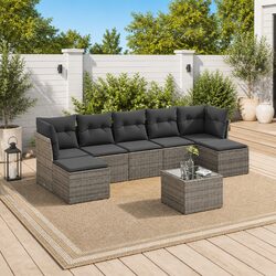 Garden Sofa Set 8 Piece Grey Poly Rattan Patio Furniture Modular with Cushions