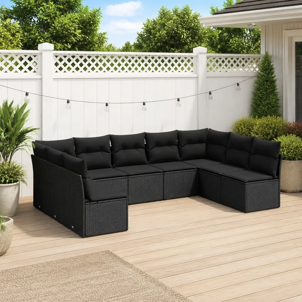 Garden Sofa Set PE Rattan 9 Piece Modular Outdoor Furniture Black