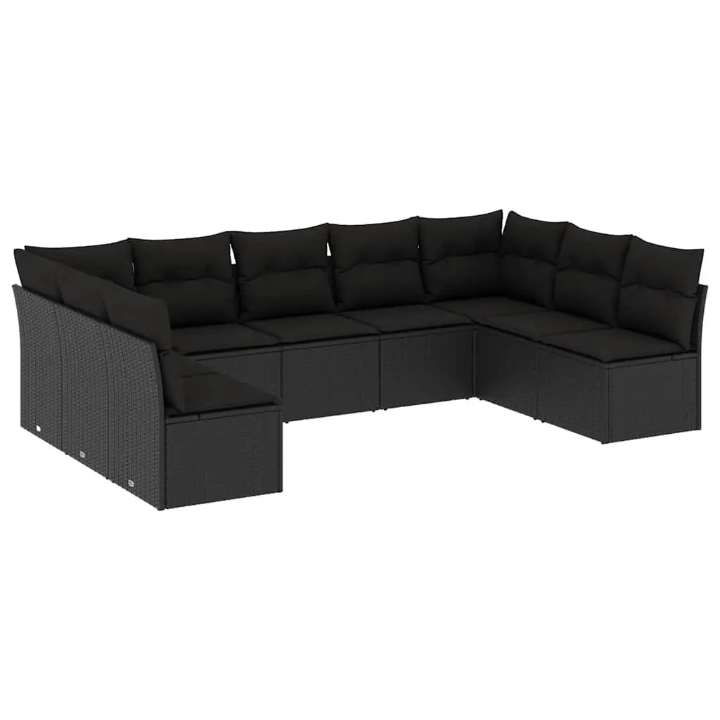 Garden Sofa Set PE Rattan 9 Piece Modular Outdoor Furniture Black