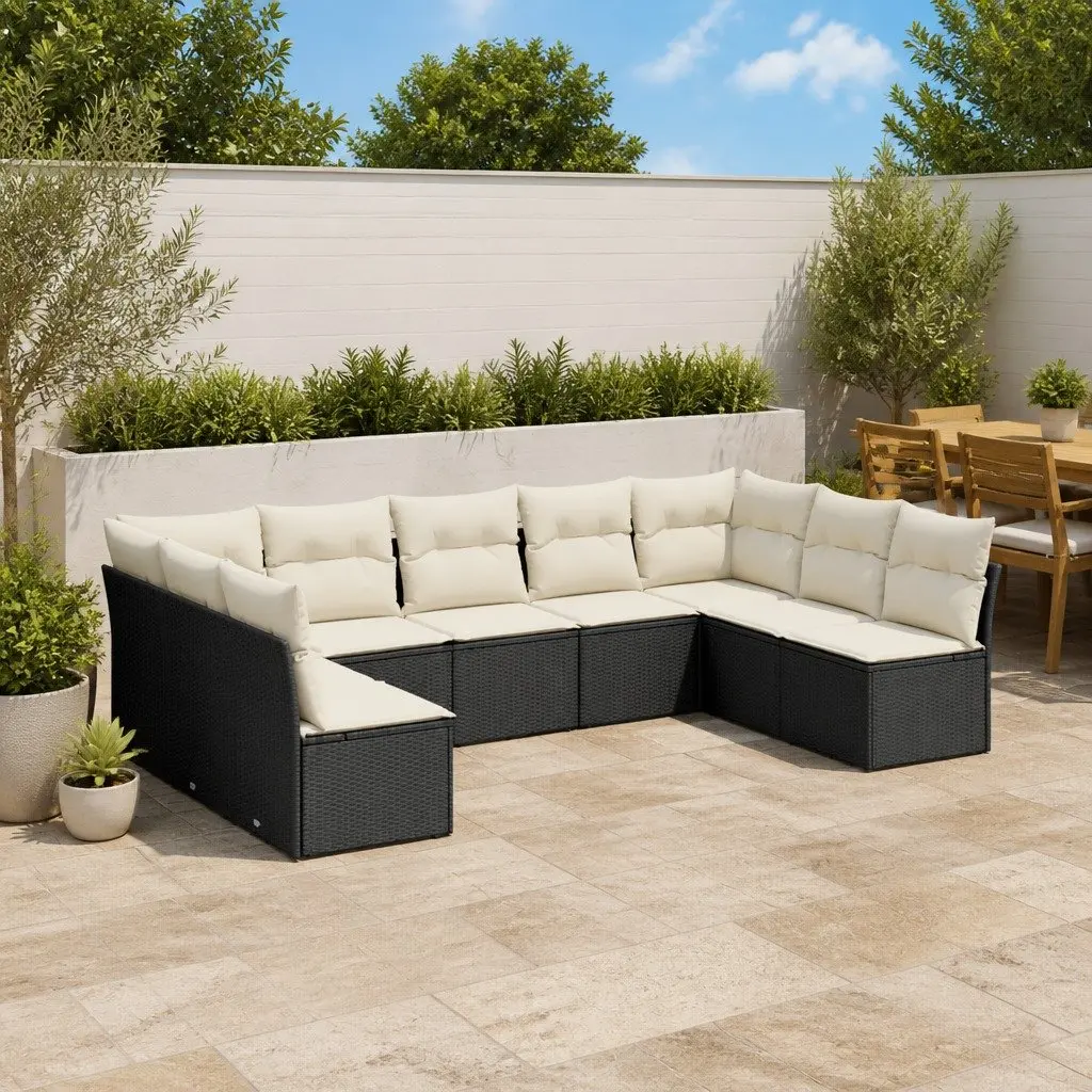 Garden Sofa Set PE Rattan 9 Piece Outdoor Furniture Patio Black with Cushions
