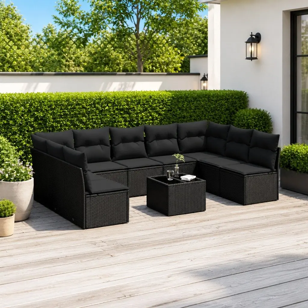 Garden Sofa Set Poly Rattan 10 Piece Outdoor Furniture Black Modular Patio