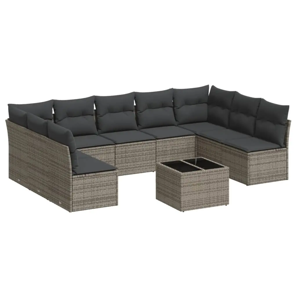 10 Piece Garden Sofa Set PE Rattan Outdoor Lounge Furniture Grey with Cushions