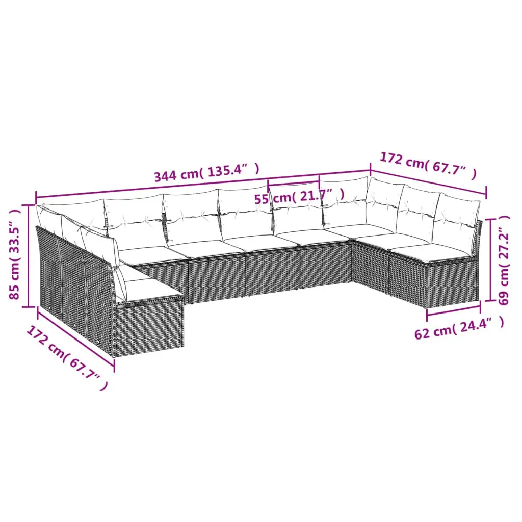 10-Piece Beige Garden Sofa Set with Storage