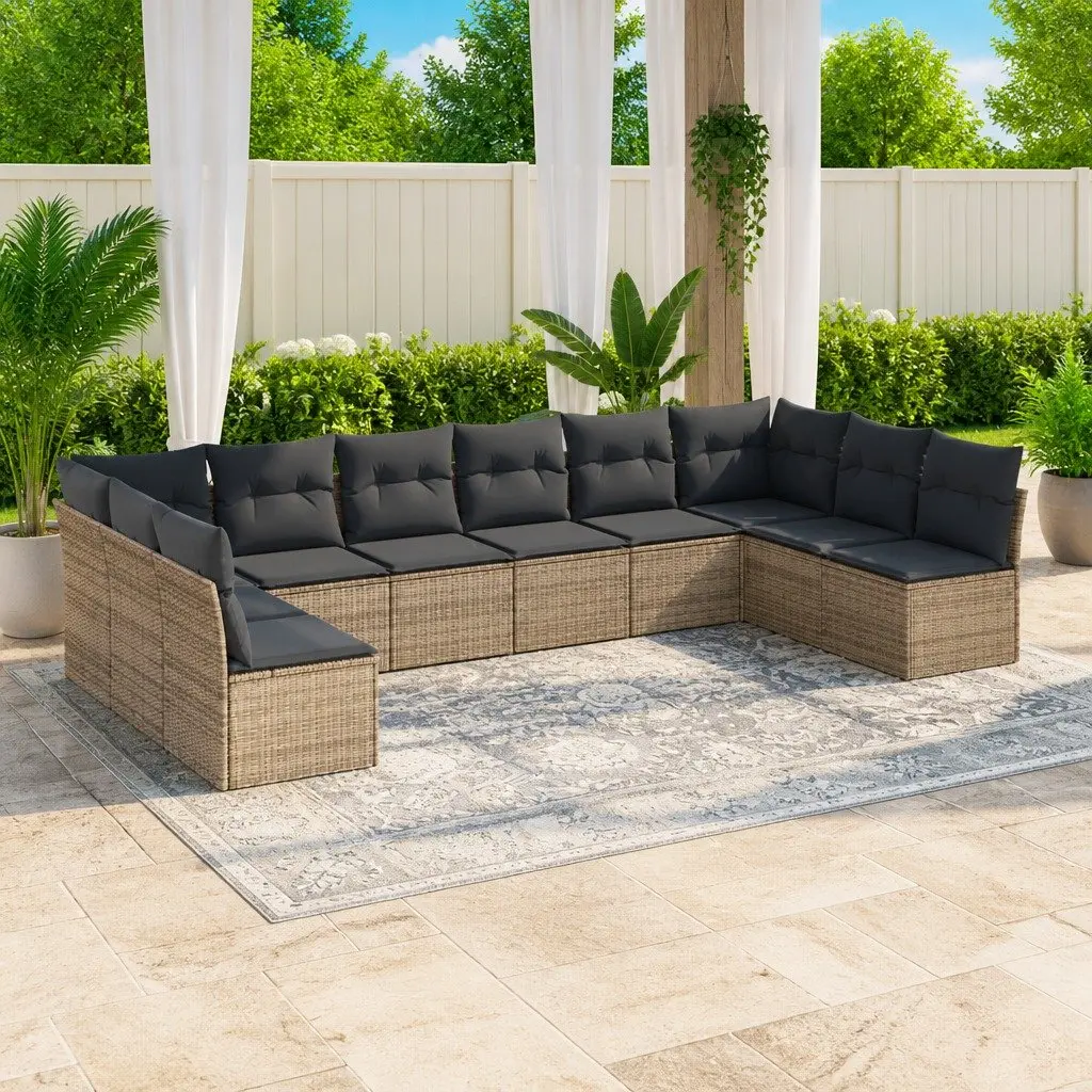 Garden Sofa Set Modular PE Rattan 10 Piece Outdoor Patio Furniture Grey