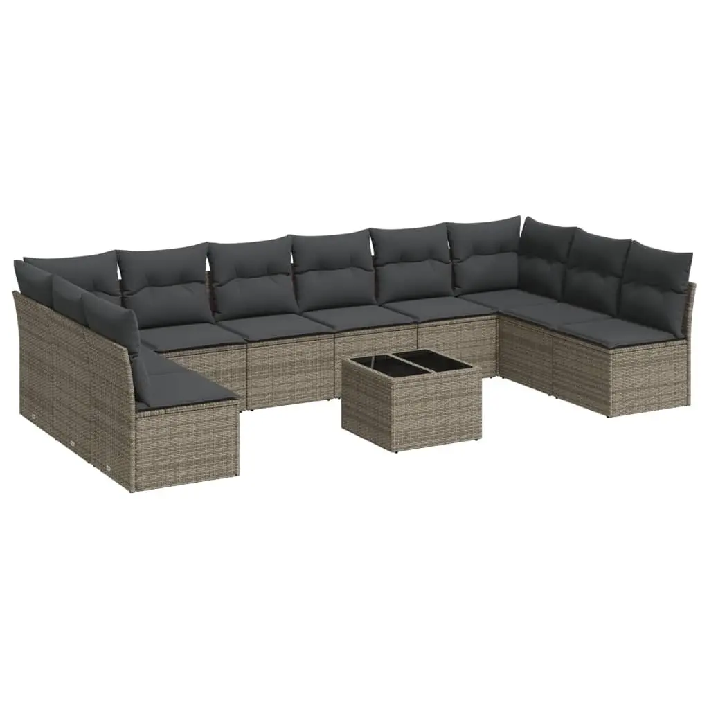 Garden Sofa Set 11 Piece Outdoor Furniture Grey Poly Rattan with Cushions Table