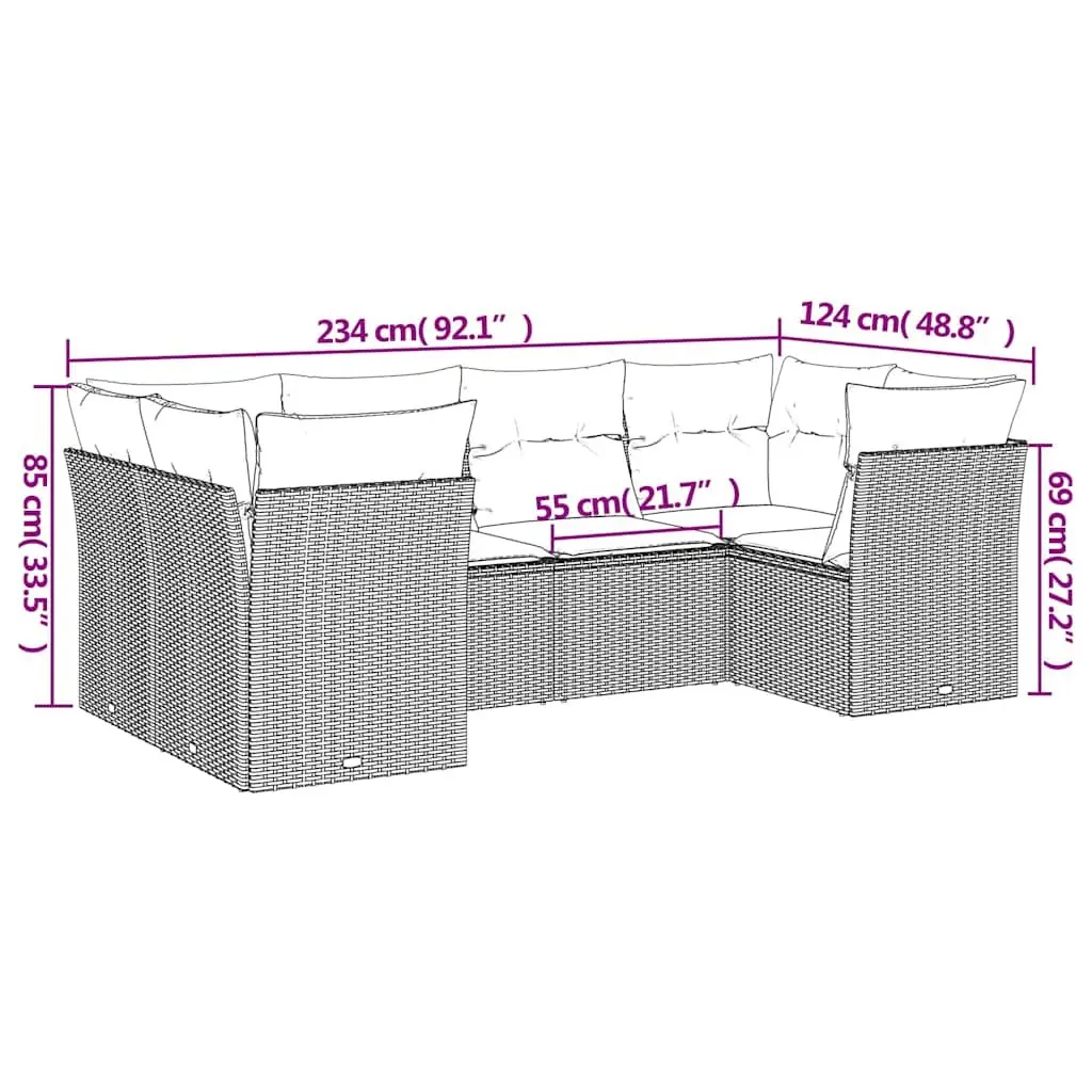 6 Piece Garden Sofa Set with Storage Cushions Black Poly Rattan Outdoor Patio