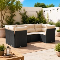Garden Sofa Set 6 Piece Outdoor Furniture Patio Seating Black Poly Rattan