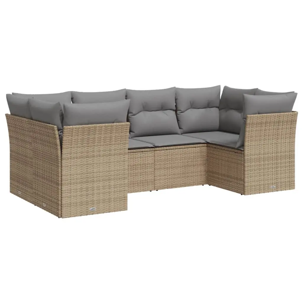 Modular Patio Sofa Set 6 Piece Beige PE Rattan Outdoor Furniture
