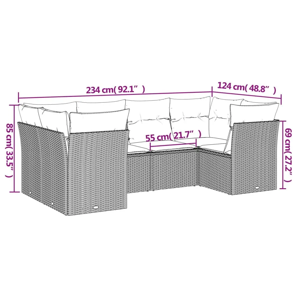 Modular Patio Sofa Set 6 Piece Beige PE Rattan Outdoor Furniture