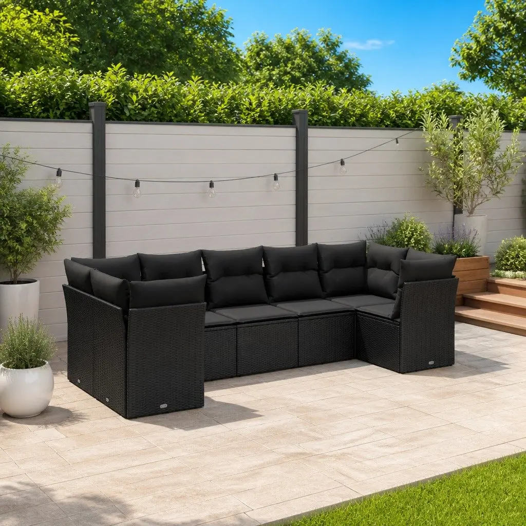 Garden Sofa Set PE Rattan 7 Piece Modular Outdoor Furniture with Cushions Black