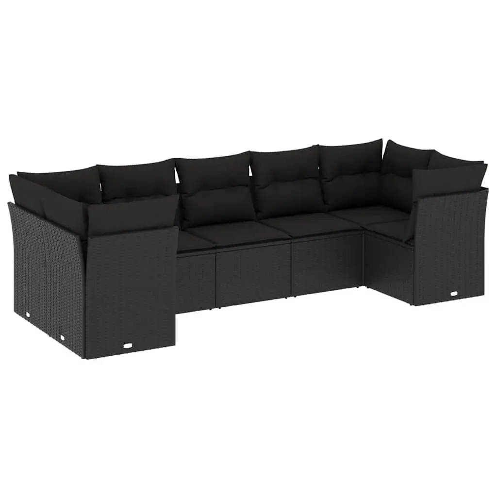 Garden Sofa Set PE Rattan 7 Piece Modular Outdoor Furniture with Cushions Black