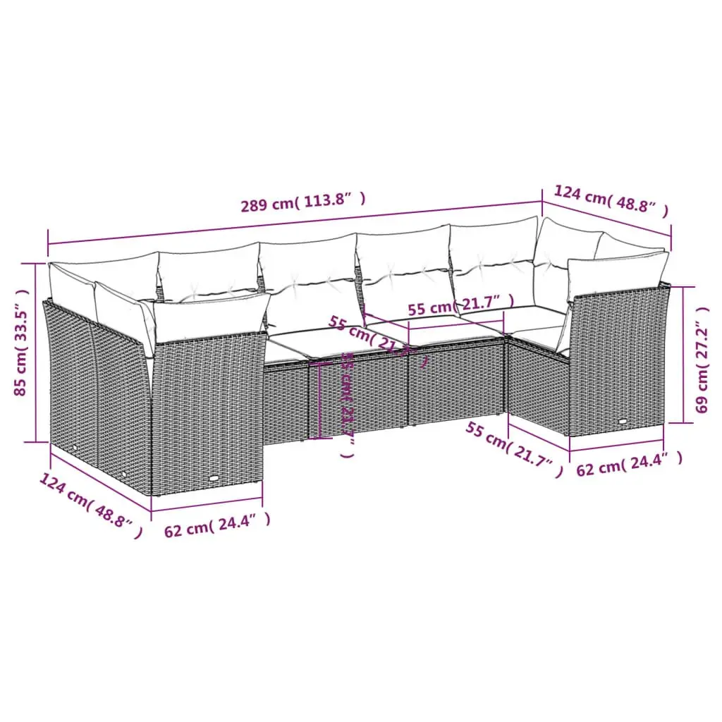 Garden Sofa Set 7 Piece Modular Black PE Rattan Outdoor Furniture