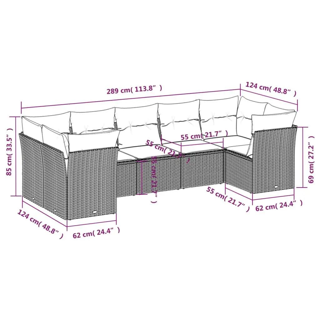 7 Piece Outdoor Furniture Modular Garden Sofa Set PE Rattan Cushions Grey