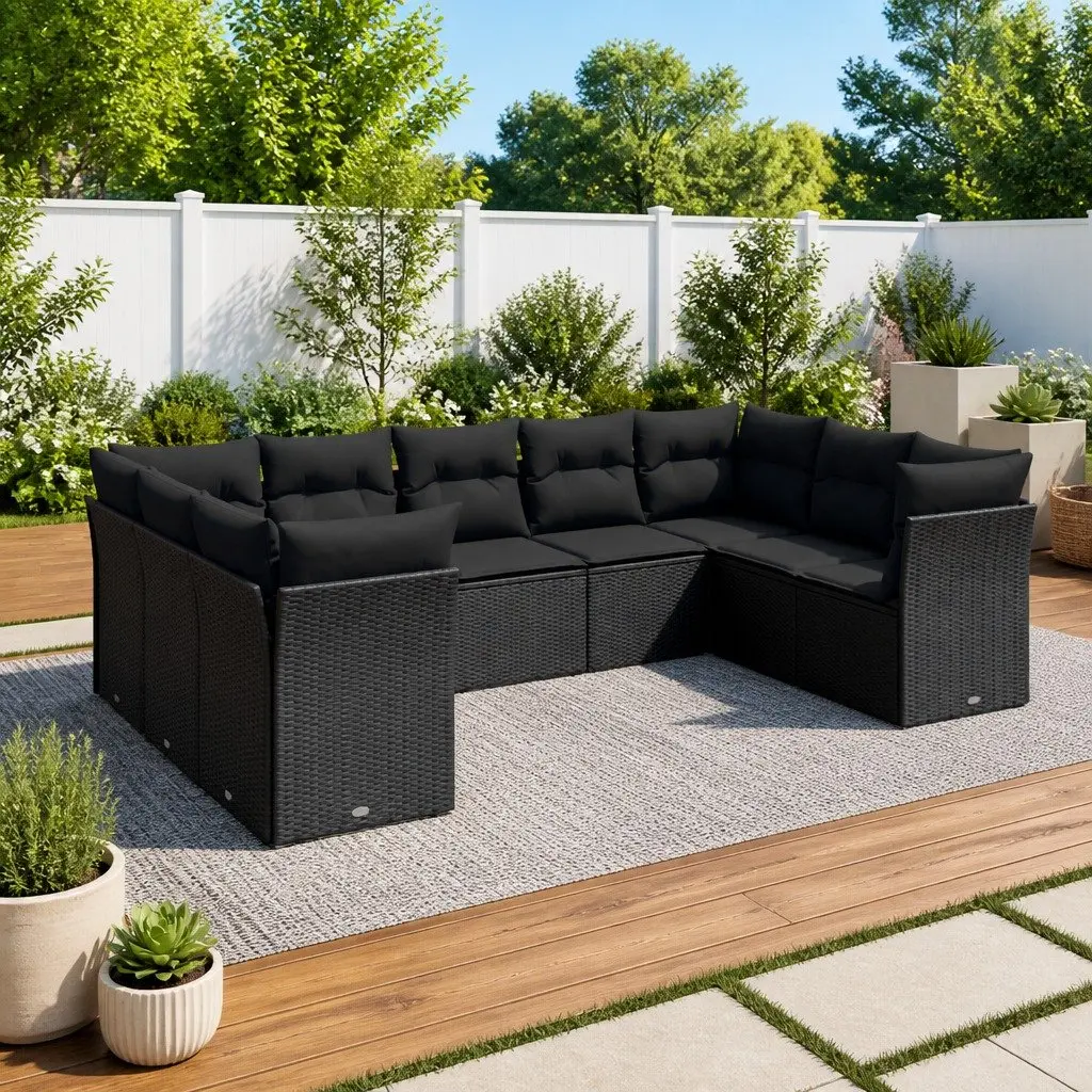 Garden Sofa Set 9 Piece Outdoor Furniture Patio Lounge Black Poly Rattan Modular