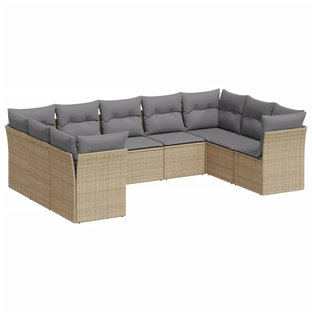 Garden Sofa Set PE Rattan 9 Piece Outdoor Furniture Beige Modular Patio Seating