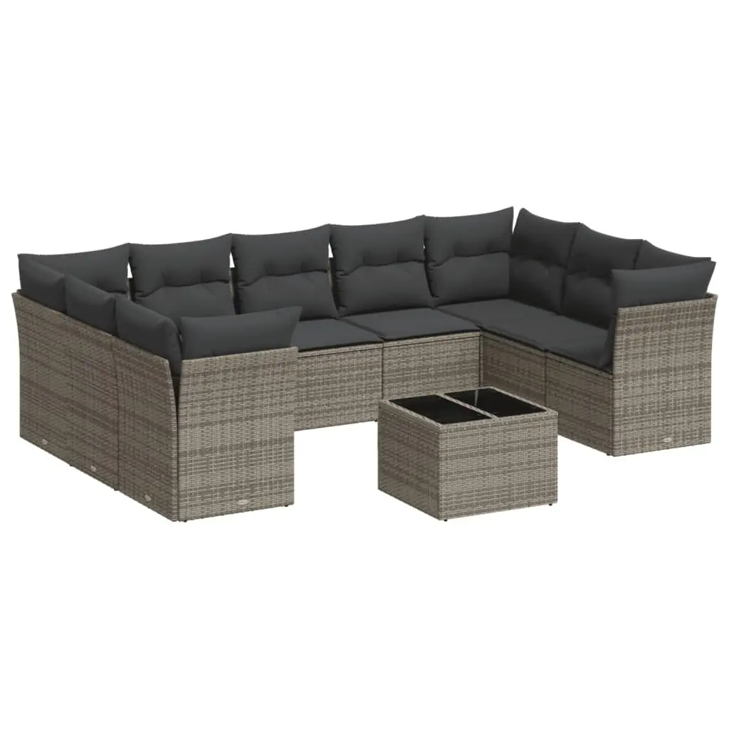 Garden Sofa Set 10 Piece Outdoor Furniture with Cushions Grey Poly Rattan Patio