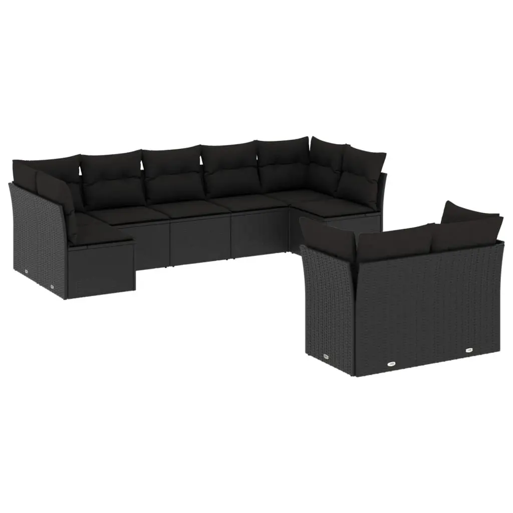 Garden Sofa Set 9 Piece Outdoor Furniture Black Poly Rattan Patio Lounge with
