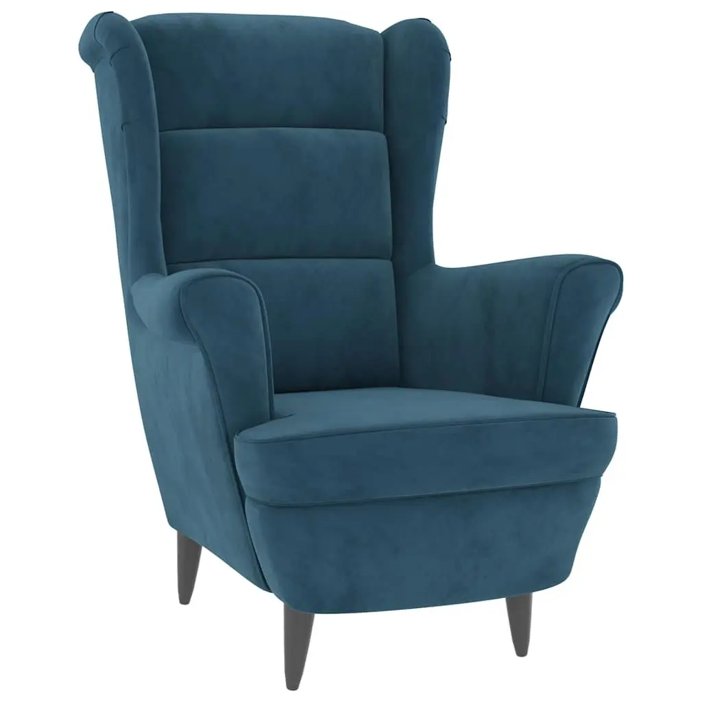 Armchair Velvet Upholstered Blue Padded Backrest