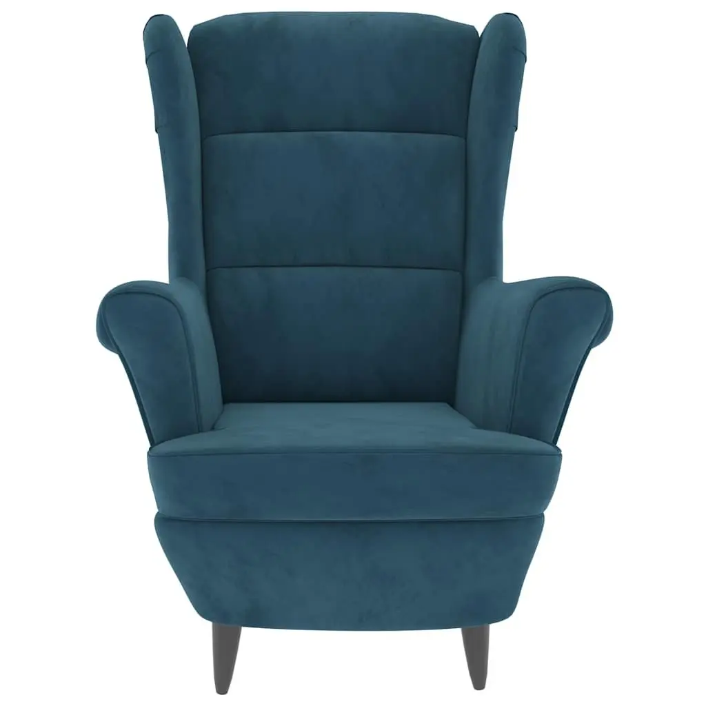 Armchair Velvet Upholstered Blue Padded Backrest