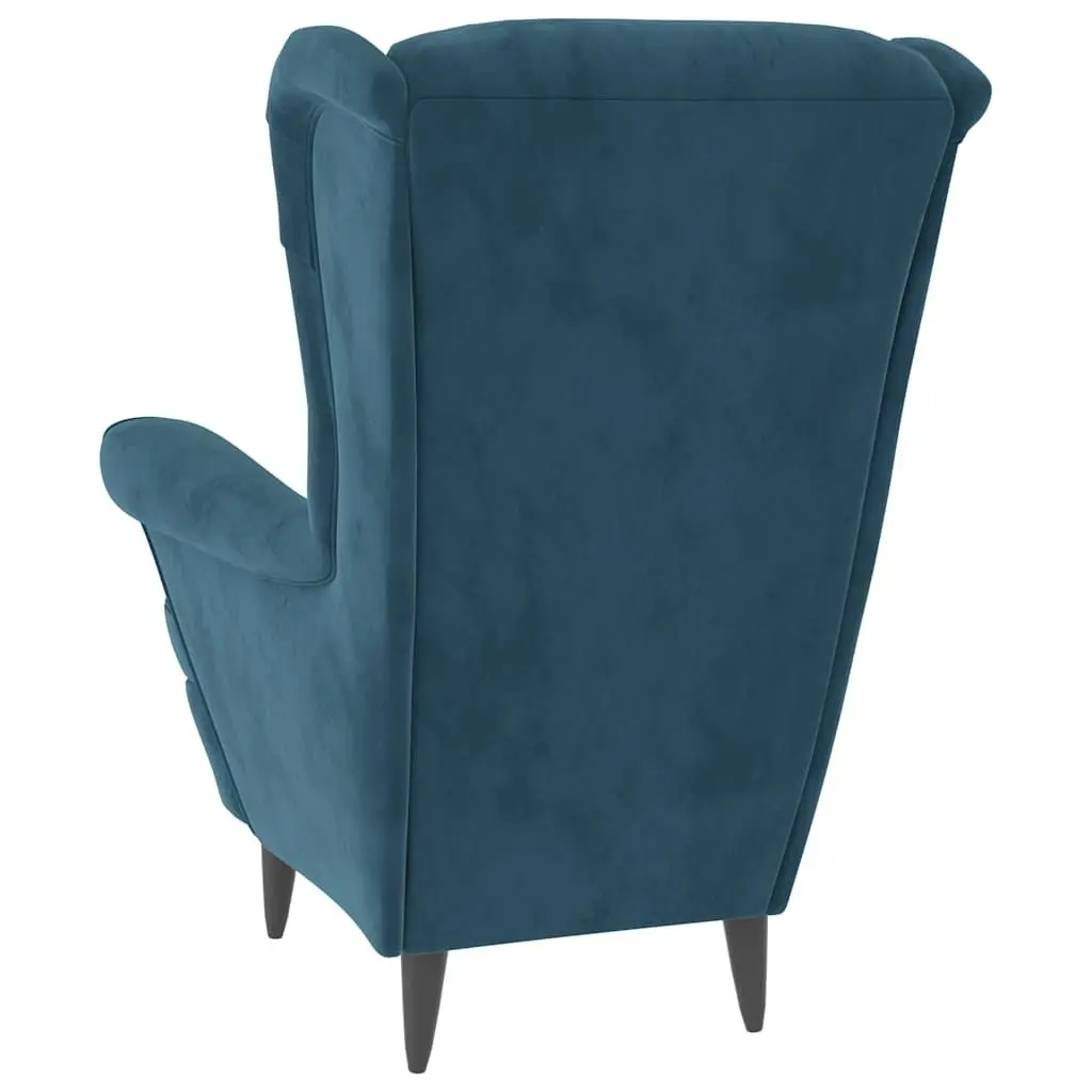 Armchair Velvet Upholstered Blue Padded Backrest