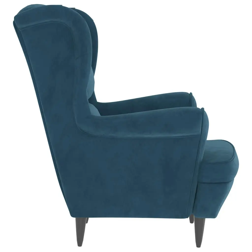 Armchair Velvet Upholstered Blue Padded Backrest
