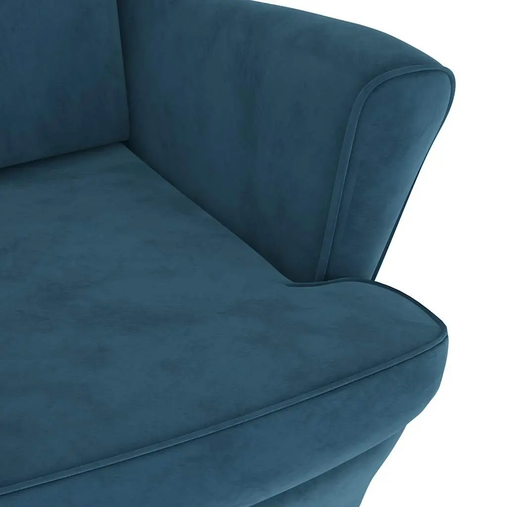 Armchair Velvet Upholstered Blue Padded Backrest