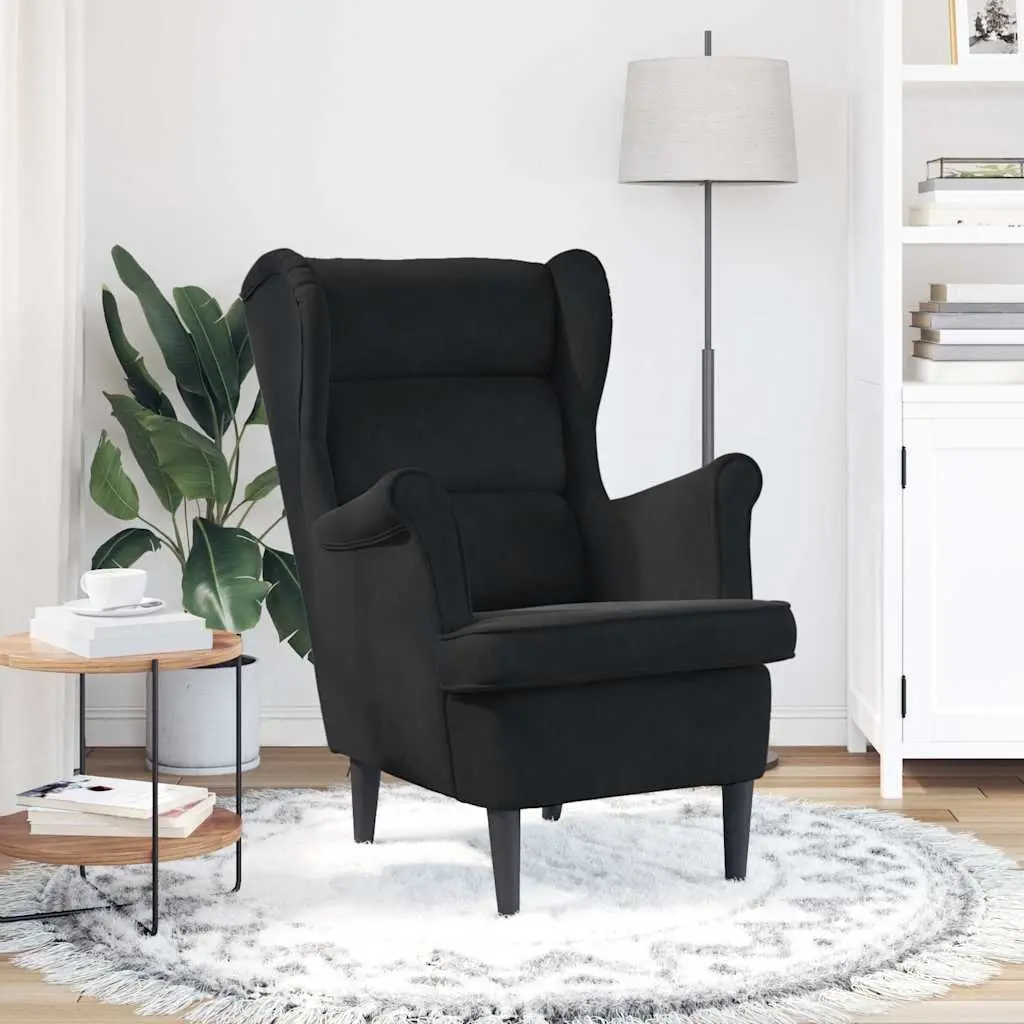 Armchair Velvet Upholstered Black Padded Backrest Seat