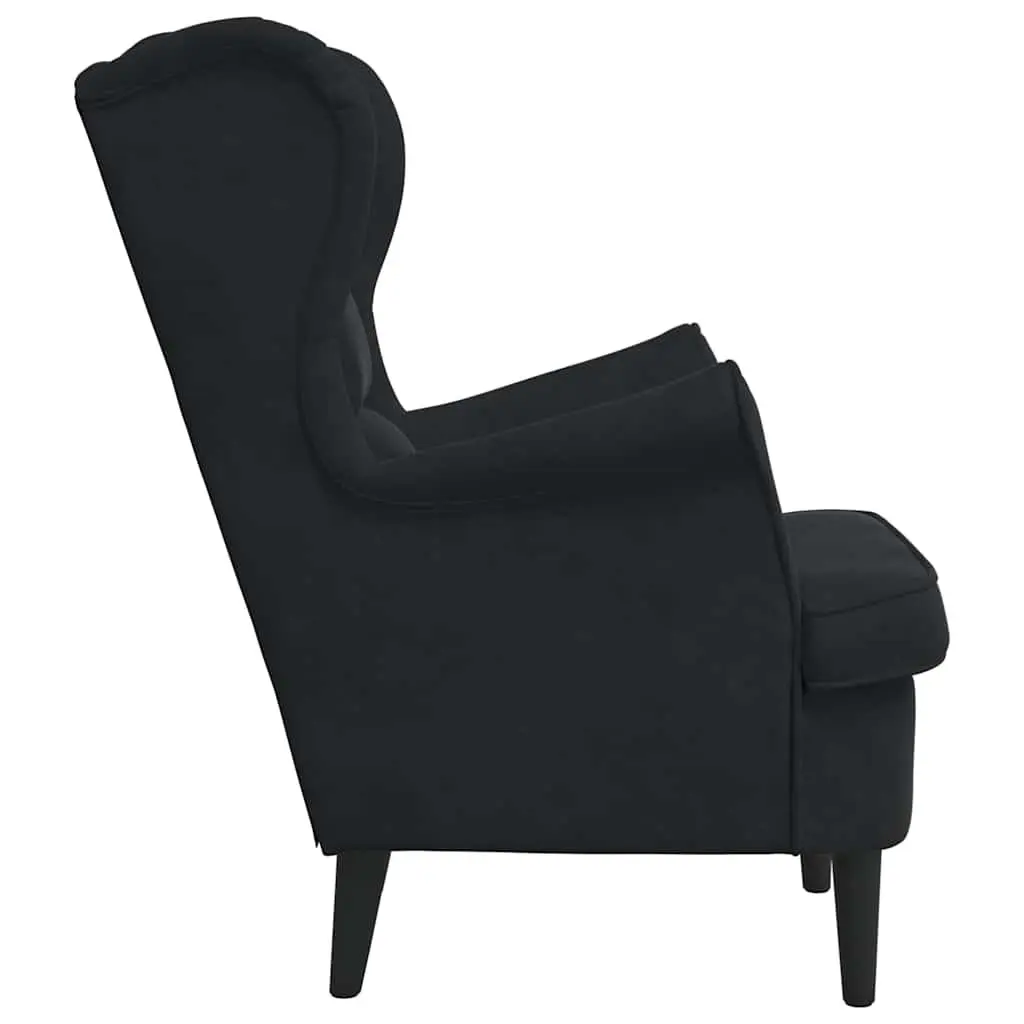 Armchair Velvet Upholstered Black Padded Backrest Seat