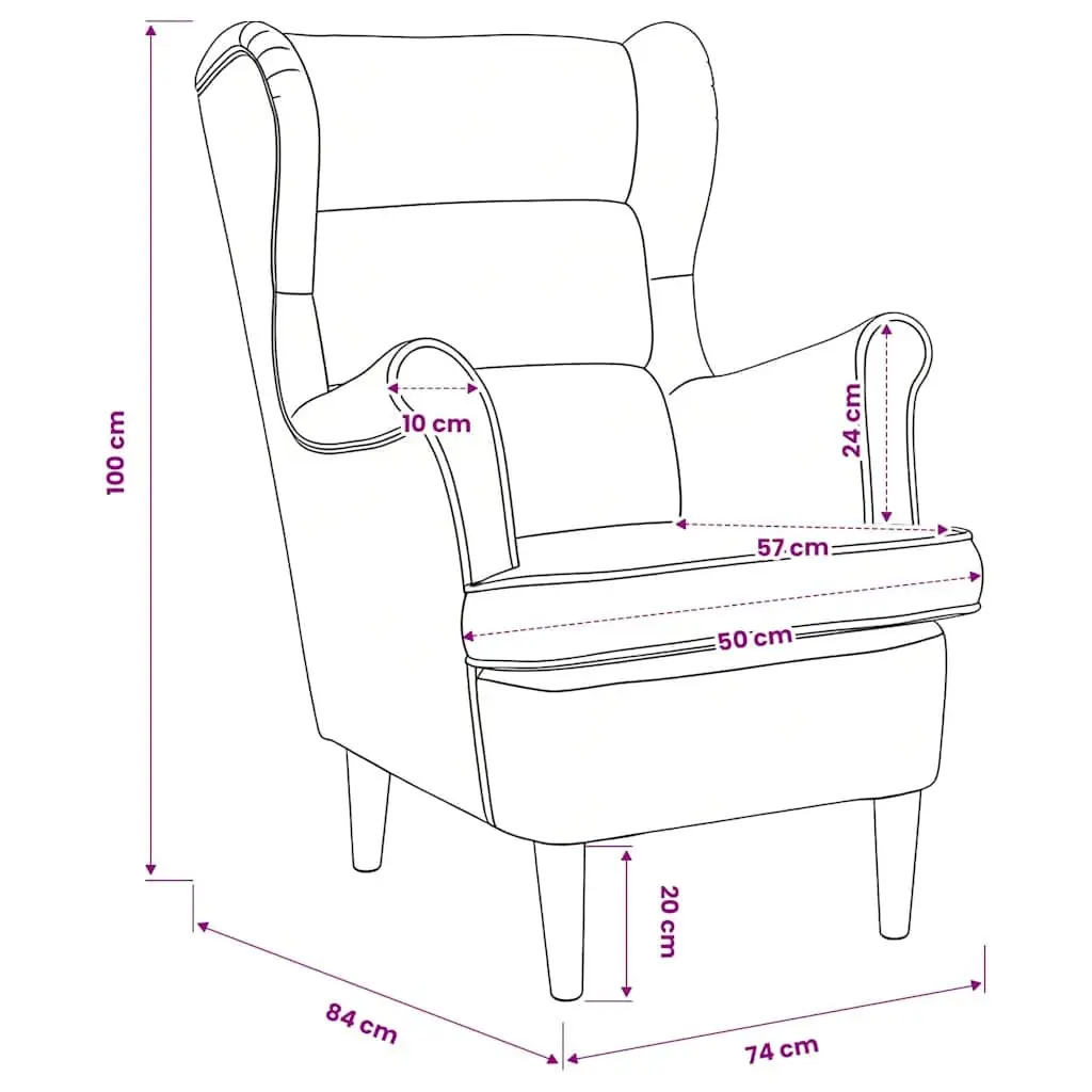 Armchair Velvet Upholstered Black Padded Backrest Seat