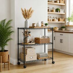 Versatile 3-Tier Storage Rack on Wheels 60x35x81cm Black