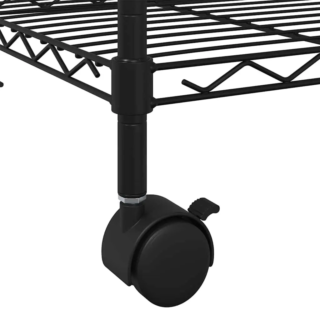 4-Tier Iron Storage Shelf with Wheels Heavy Duty Black 90 x 35 x 142 cm