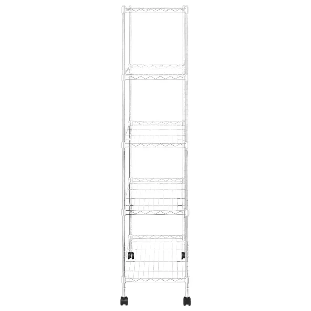 5-Tier Wire Storage Shelf Chrome-Plated Iron Silver Mobile Organization