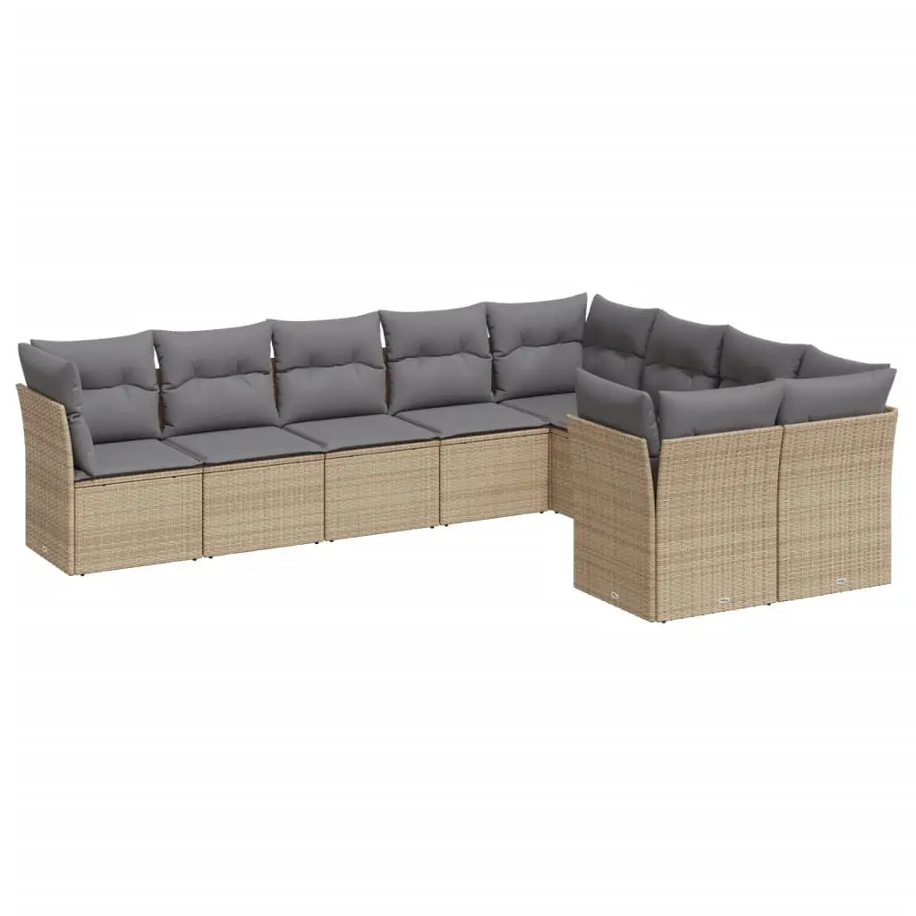 Garden Sofa Set 9 Piece PE Rattan Outdoor Furniture Beige Patio Seating