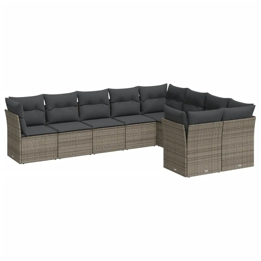 9 Piece Modular Garden Sofa Set Outdoor Furniture Grey Rattan with Cushions and Storage Function