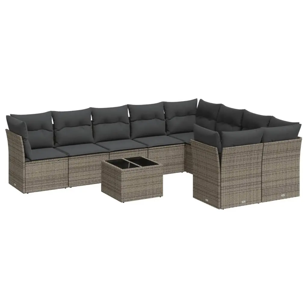 Garden Sofa Set 10 Piece Outdoor Furniture Grey Poly Rattan Patio Seating with