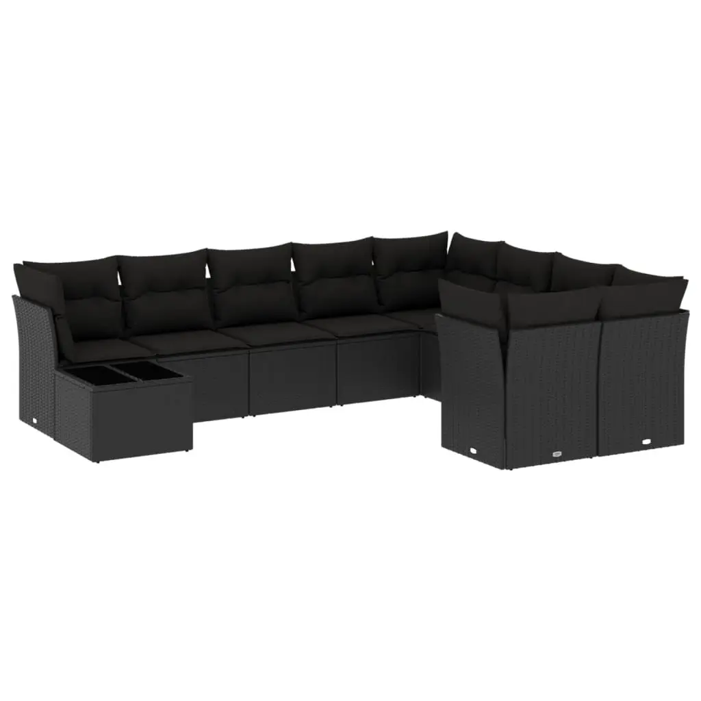 Garden Sofa Set 10 Piece Outdoor Furniture Black Poly Rattan Modular Patio