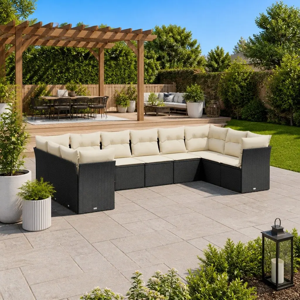 Garden Sofa Set 10 Piece Outdoor Furniture Patio Black Poly Rattan Modular