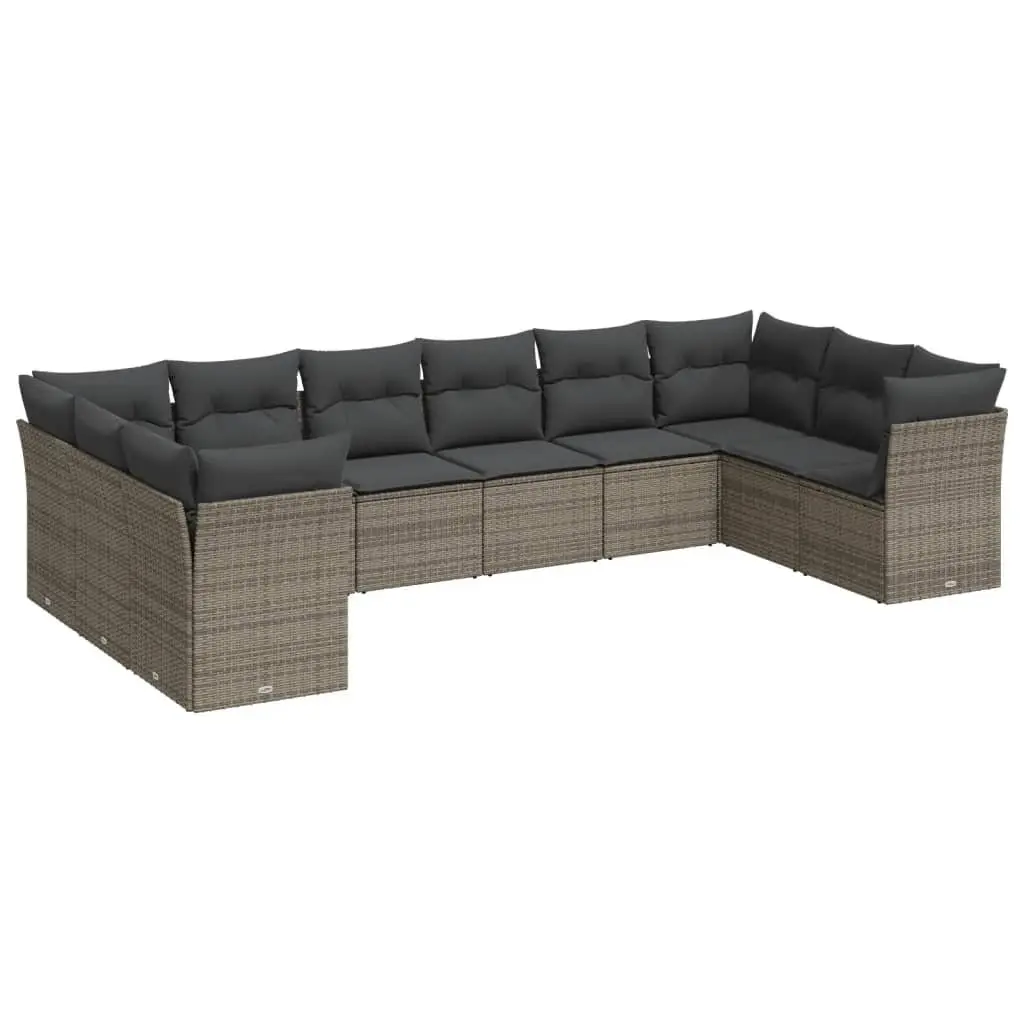 Garden Sofa Set 10 Piece Outdoor Furniture Grey Poly Rattan Patio Lounge Seating