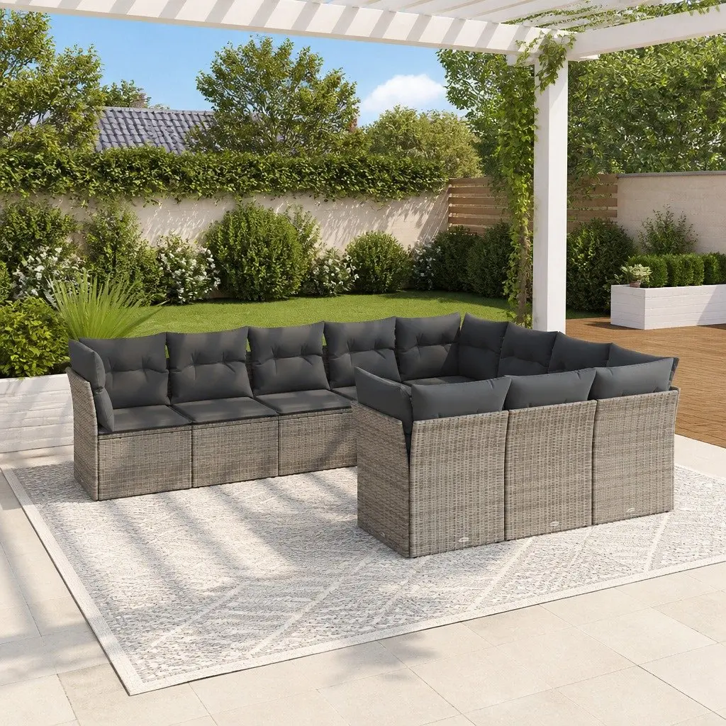 10 Piece Grey Outdoor Patio Furniture Set Modular PE Rattan Sofa with Removable Cushions and Storage Bags
