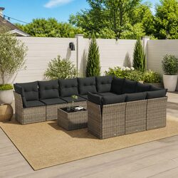 11 Piece Outdoor Garden Sofa Set Grey Poly Rattan Modular Patio Furniture with