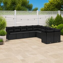 Practical 10-Piece Black Outdoor Sofa Set for Relaxation