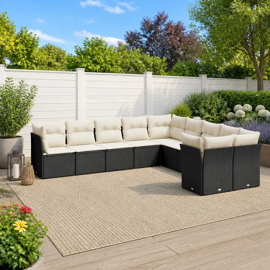 Garden Sofa Set Modular PE Rattan 10 Piece Outdoor Furniture Black