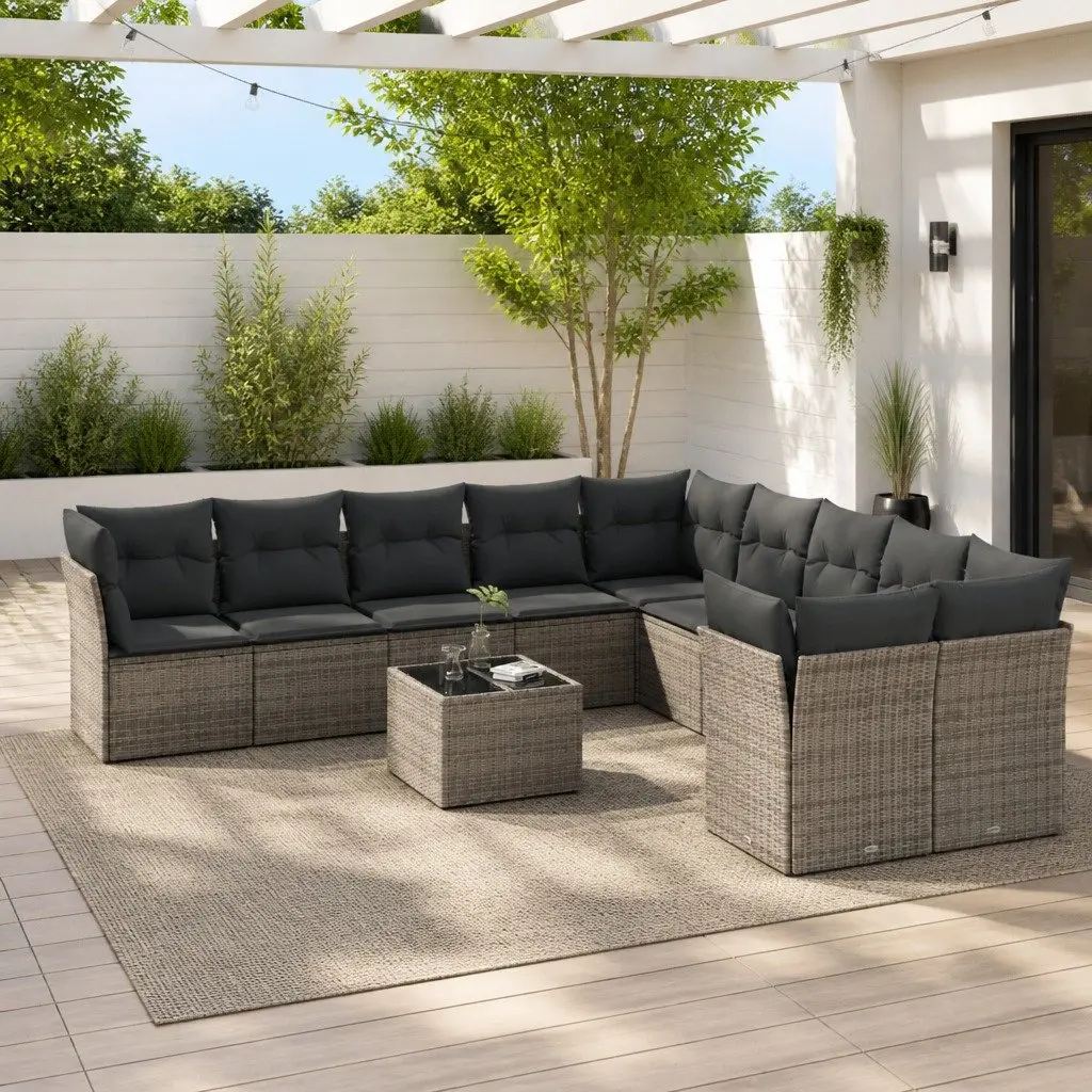 Garden Sofa Set 11 Piece Grey PE Rattan Outdoor Furniture with Storage
