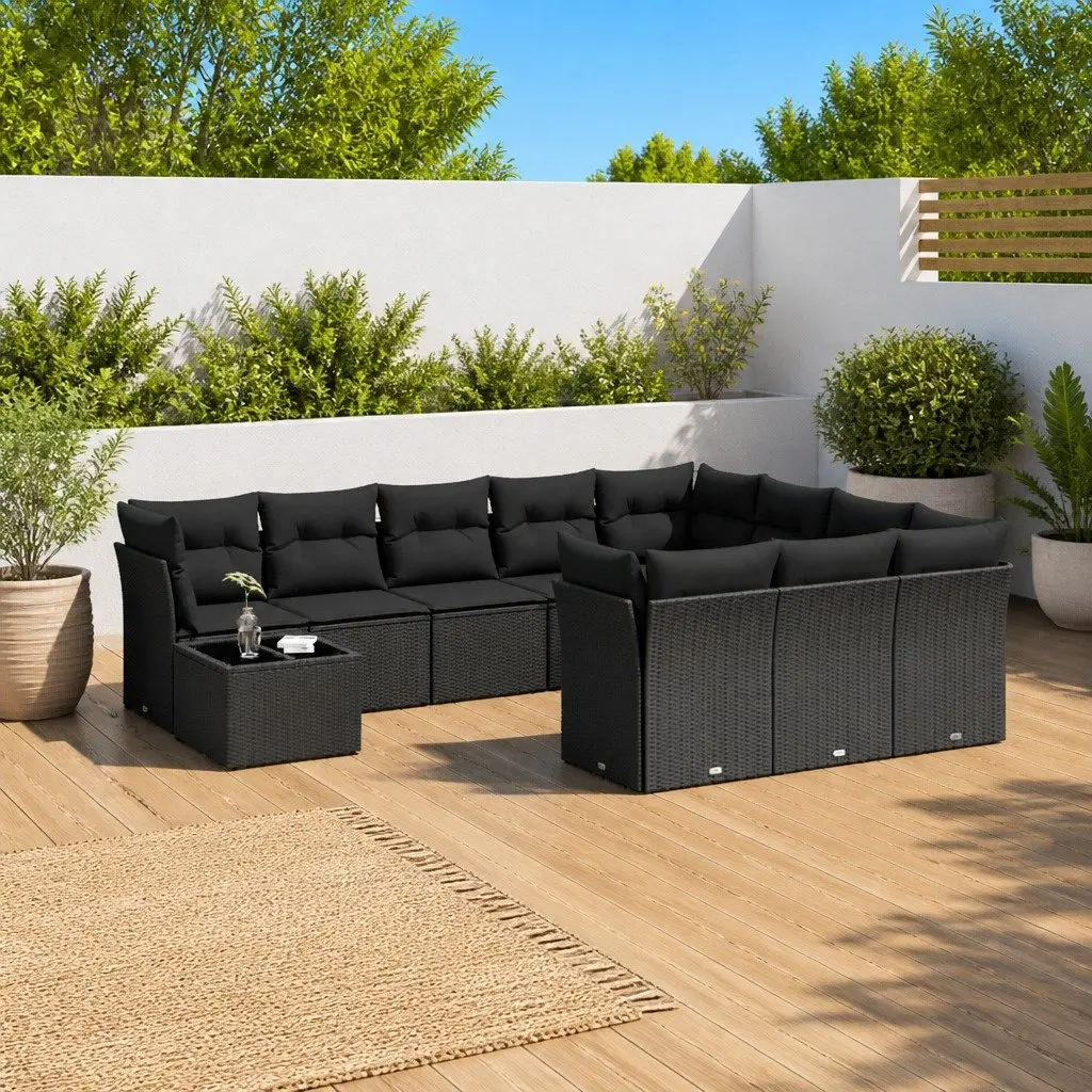 Garden Sofa Set 11 Piece Outdoor Furniture Black Poly Rattan Patio Sectional