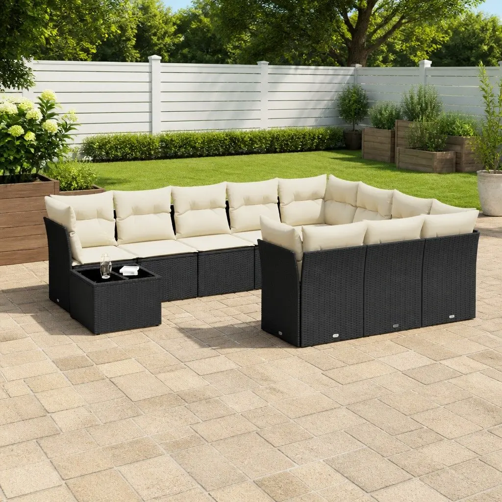 Garden Sofa Set 11 Piece Outdoor Patio Furniture Black Poly Rattan with Cushions
