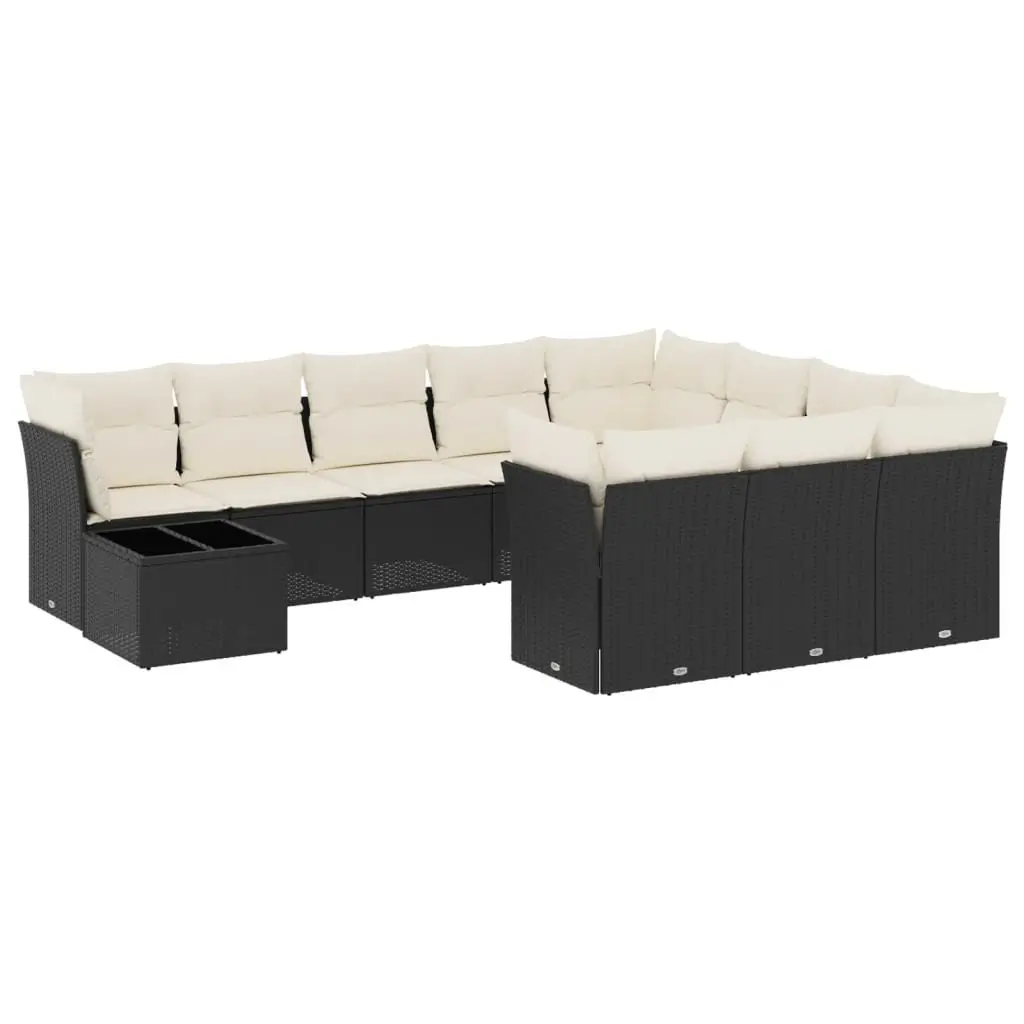 Garden Sofa Set 11 Piece Outdoor Patio Furniture Black Poly Rattan with Cushions